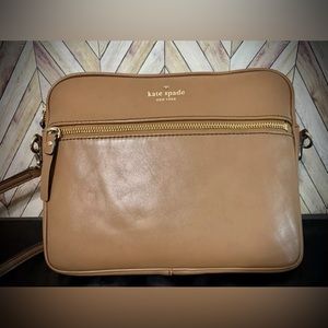 Kate Spade Bryce Tablet Tech Tote Cognac Brown Leather Crossbody